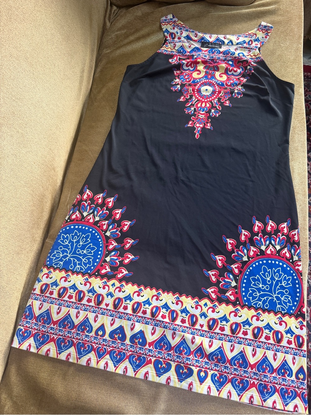 INC International Concepts Black Swim Coverup Dress with Blue and Pink Print